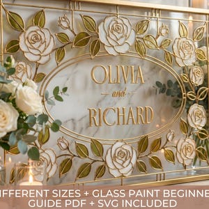 Faux Stained Glass Roses Wedding Welcome Sign, Editable Last Name Template (Digital Download)