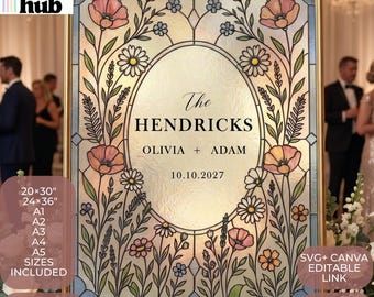 Faux Stained Glass Wedding Welcome Sign Template | Editable Canva, SVG (Digital Download)