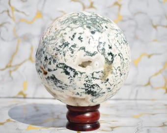 Tree Agate Sphere | Large Moss Agate Crystal Ball, Forest Pattern Home Decor (150MM)