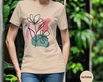 Camiseta Boho Wildflower Line Art / Camiseta Gildan Softstyle
