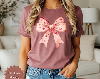 Valentine's Day Bow Shirt | Heart Bow Graphic Tee | Bella Canvas 3001 Unisex T-Shirt