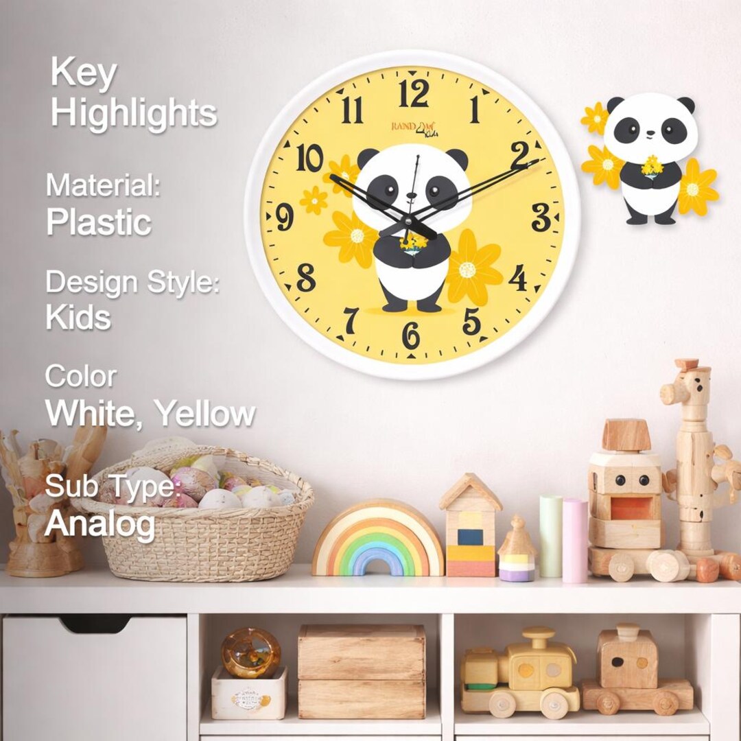 Panda Wall Clock for Kids Room, Yellow Cartoon Nursery Art (analog) - Etsy