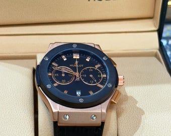 Hublot Classic Fusion Chronograph Watch Black Dial Rose Gold Case Men’s Wristwatch