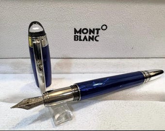 Penna stilografica Montblanc Star Walker blu, pennino medio, finiture argento, set regalo.