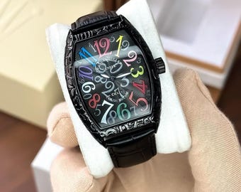 Vintage Franck Muller Crazy Hours Men's Watch Black Leather Strap