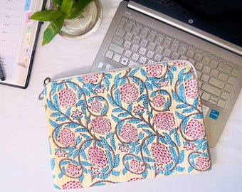 Handmade Laptop Sleeve Bohemian Block Print Macbook Cover, Laptop Case, ipad Pouch Bag, Tablet Protector, Cotton Quilted Laptop Sleeves