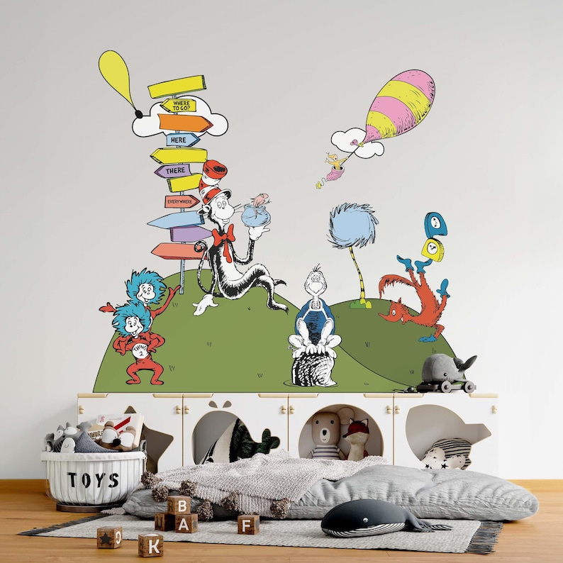 Classic Comic Dr Seuss Wall Decal Wall Sticker Cat in the Hat Wall Art ...