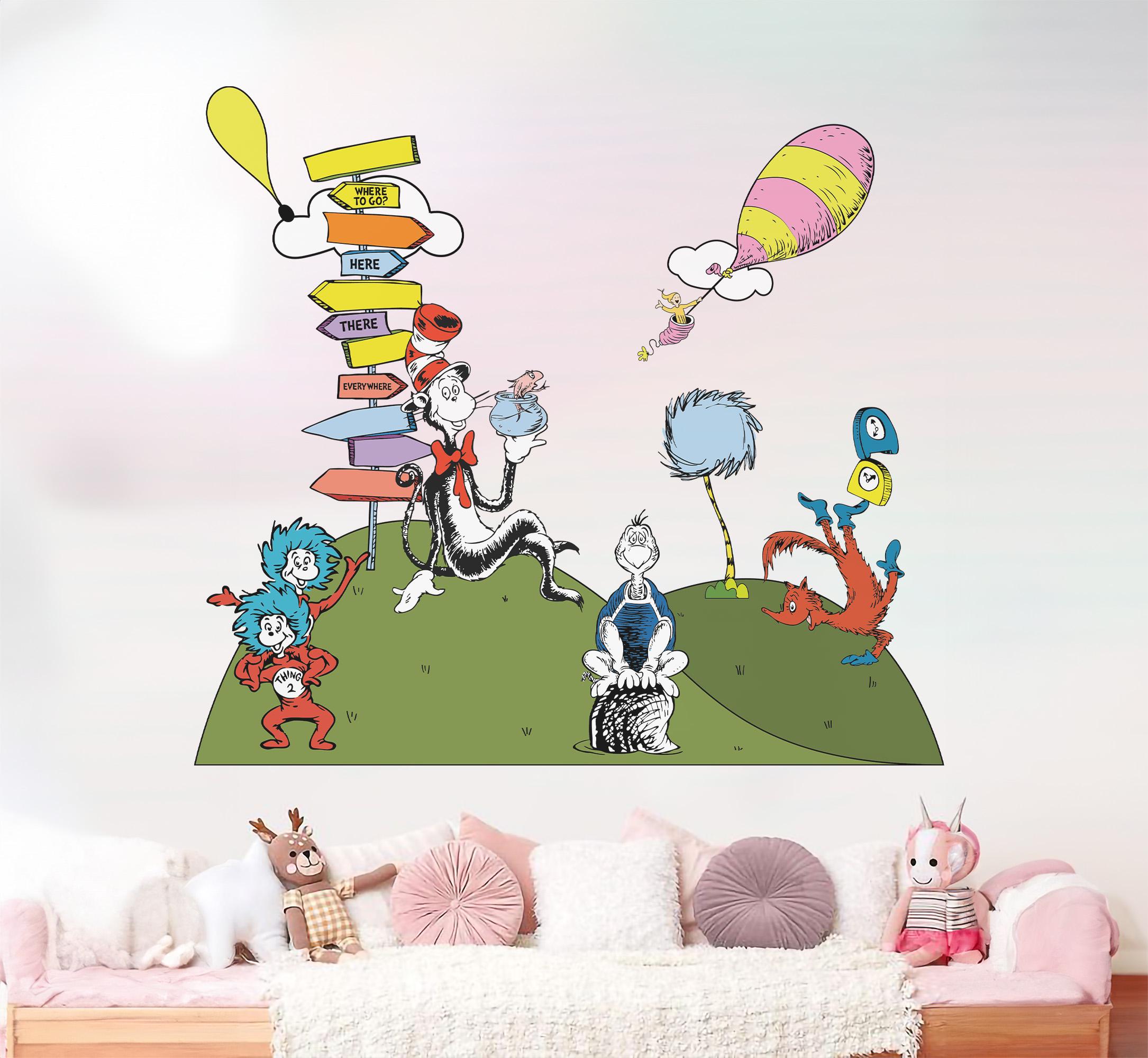 Classic Comic Dr Seuss Wall Decal Wall Sticker Cat in the Hat Wall Art ...