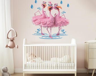 Flamingo Vinyl Wall Decal, Tropical Nursery Decor (44x46" WxH)