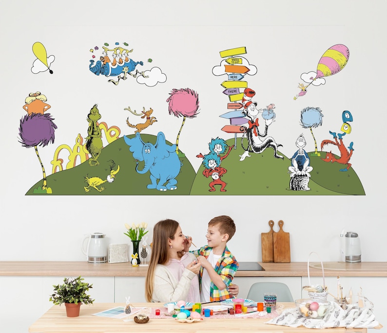 Classic Comic Dr Seuss Wall Decal Wall Sticker Cat in the Hat Wall Art ...