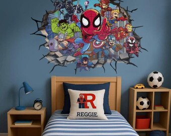Avengers Wall Decal: Spiderman, Thor, Hulk, Boy Room Decor