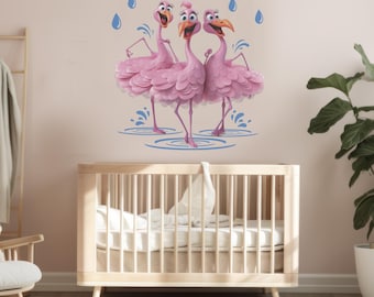 Flamingo Wall Decal, Tropical Nursery Vinyl Sticker (44" W x 46" H)