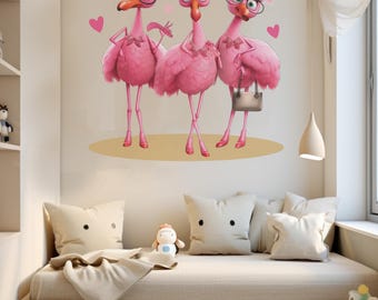 Flamingo Wall Decal: Tropical Nursery, Peel & Stick Vinyl Mural