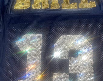 Camiseta personalizada con diamantes de imitación — Nombre y número personalizados — Camiseta para el día del partido — Ropa brillante del equipo