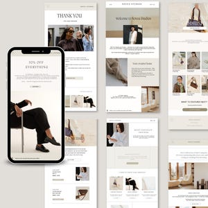 May include: A smartphone displays a webpage with the text "30% OFF EVERYTHING". Surrounding the phone are several webpage layouts with text and images. The webpages feature the text "NOVEA STUDIOS", "THANK YOU", and "FORGOT SOMETHING".