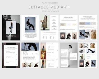 Plantilla de kit de medios de Canva / Diseño minimalista de portafolio de marca para creadores e influencers / Diseño moderno para prensa y presentaciones
