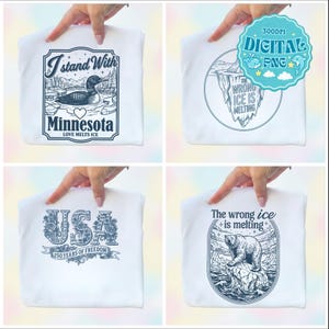 Può includere: Quattro magliette bianche con diversi design. Una dice "I stand with Minnesota" con un uccello. Un'altra mostra un orso polare e "The wrong ice is melting". Le altre due dicono "USA" e "The wrong ice is melting".