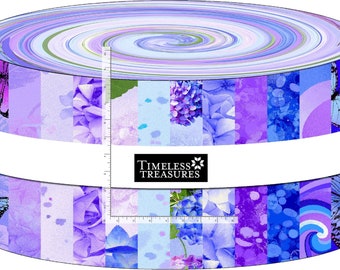 Timeless Treasures: Hydrangea Bliss Neon Purple Blue Florals Butterfly Precut 2.5" Strips