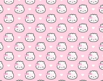 Michael Miller Wonton in a Million Baby Nursery Decor Pink Cotton Fabric Yard Happy Face Child&#39;s FREE gift w/purchase
