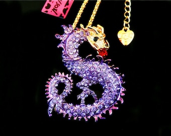 Purple Lucky Dragon Key Chain or Purse Charm or Necklace or Brooch or Needle Minder