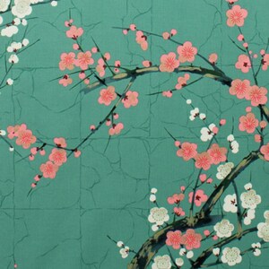 Alexander Henry Asian Golden Garden Cherry Blossom Branches - Teal