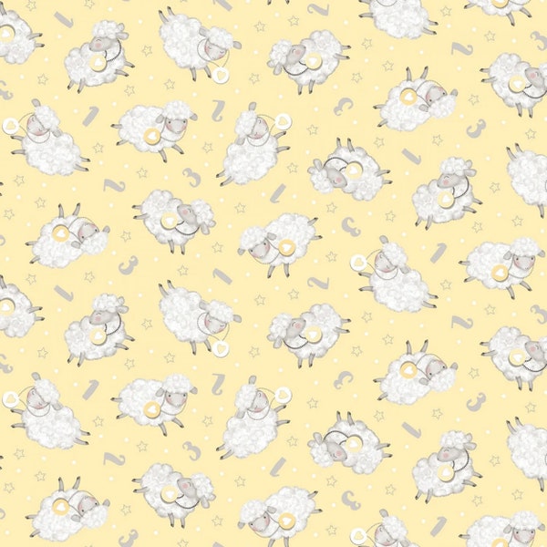 Studio E Fabrics Ewe Sheep Baby Nursery Yellow Quilting Cotton 44" Fabric by the Yard