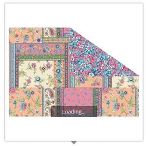 Può includere: Un design patchwork con motivi floreali nei toni del rosa, blu, pesca e crema. Il design include motivi paisley e floreali, con il testo "Loading..." in basso. L'estetica generale è vintage e femminile.