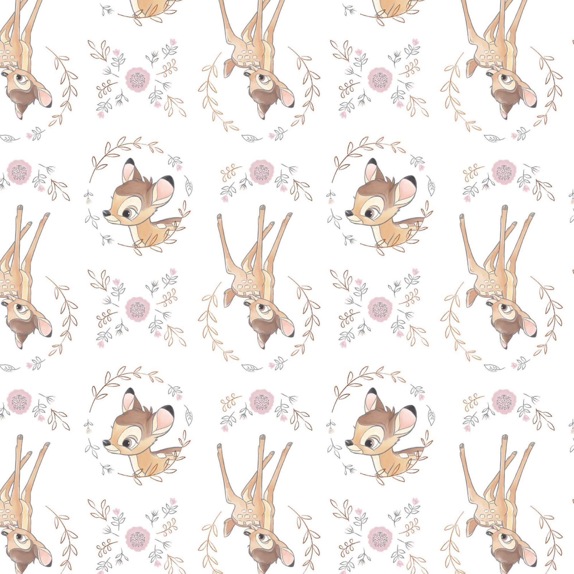 Disney Sentimental Sweet Bambi in White with Metallic Copper 100% Premium Quality Cotton Fabric by The Yard