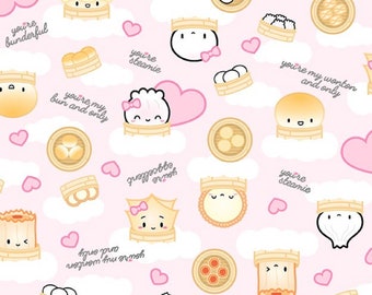 Michael Miller Wonton in a Million Baby Nursery Decor Pink Cotton Fabric Yard Happy Face Children&#39;s bty FREE GIFT w/purchases