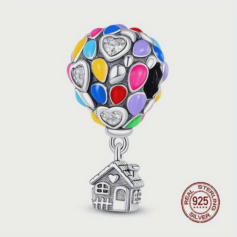 925 Sterling Silver Bracelet Charm Dangle Bead Hot Air Balloon House Colorful