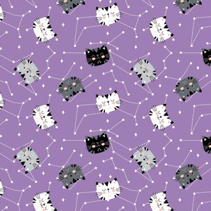 Cats Having Fun Kittens Constellation Pink Baby Nursery Quilting Cotton 44&quot; Fabric by the Yard
