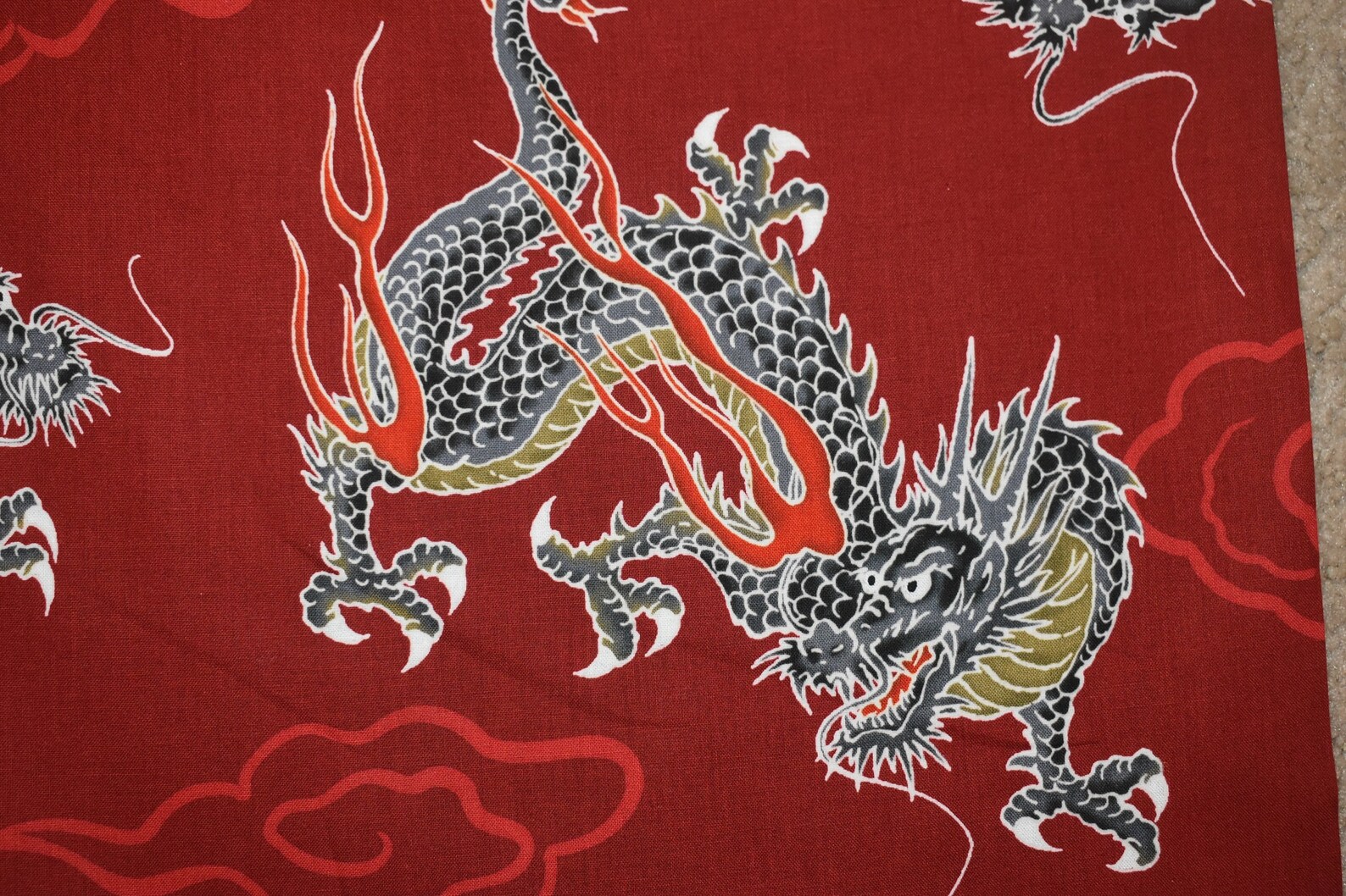 Lucky Asian Dragon Red Cotton Fabric by the Yard Etsy