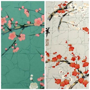 Alexander Henry Indochine Golden Garden Cherry Blossom Teal or Gray Quilting Cotton Fabric by the Yard