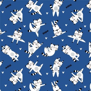 Cats Having Fun Kittens Navy Baby Nursery Quilting Cotton 44&quot; Fabric by the Yard