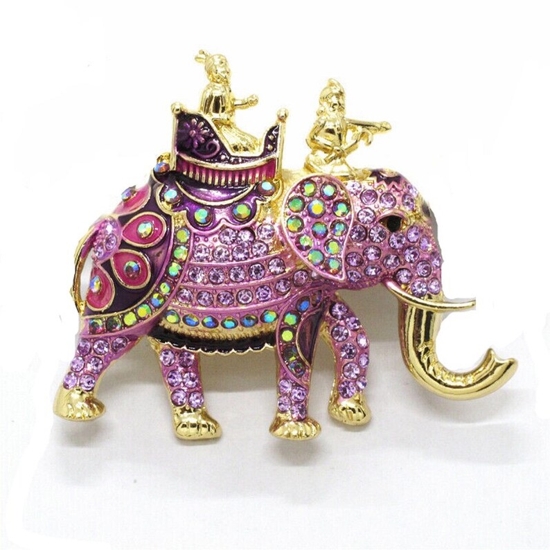 BETSY JOHNSON Jeweled Magnetic Lucky Elephant Crystal Brooch or Needle Minders for Cross Stitch Pattern Fabric Holder Lavender Large