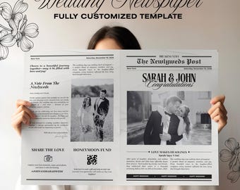 Wedding Newspaper Template with Photo | Editable Marriage Program