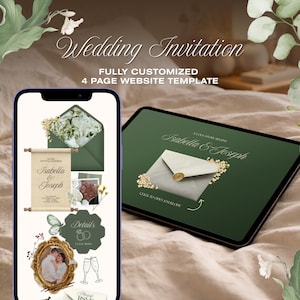 Minimal Floral Wedding Website Template, Ivory & Sage Canva RSVP Site, Elegant Editable Wedding Website, Digital Download