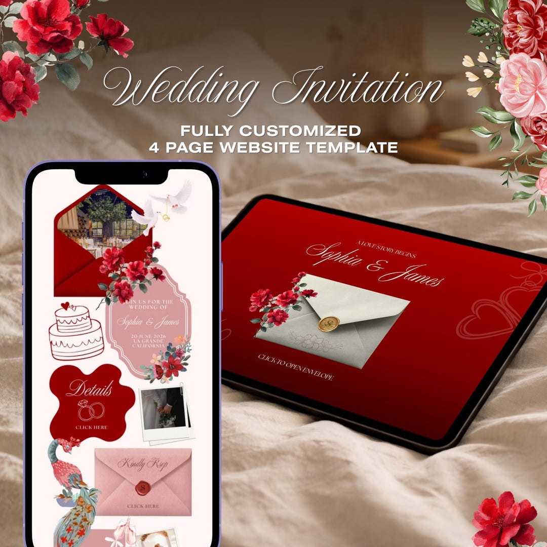Vintage Floral Wedding Website Template With RSVP | Editable Canva ...