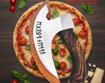 Hand-Forged Viking Pizza Cutter Axe: Custom Carbon Steel with Ash Wood Handle