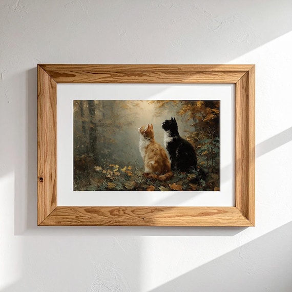 Whispering Woods – Cat Wall Art Set (Landscape + Portrait) | Vintage Autumn Painting | Digital Download Print by CatmosPrints