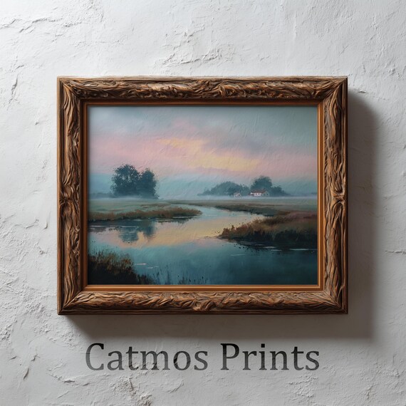 Golden Evening by the River – Tranquil French Countryside Landscape (Digital Download) by CatmosPrints