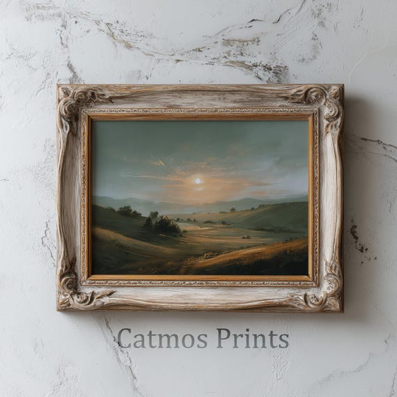 French Countryside Sunset Art Print – Golden Evening Over the Hills (Digital Download) by CatmosPrints