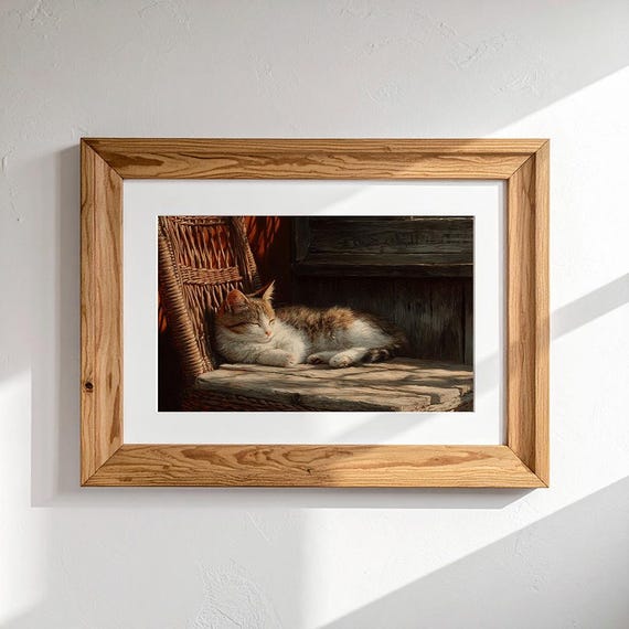 Cottage Afternoon – Cat Wall Art Set (Landscape + Portrait) | Vintage Autumn Painting | Digital Download Print by CatmosPrints