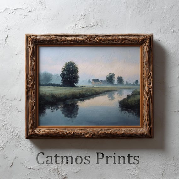 French River Meadow Art Print – Misty Morning Calm (Digital Download) by CatmosPrints