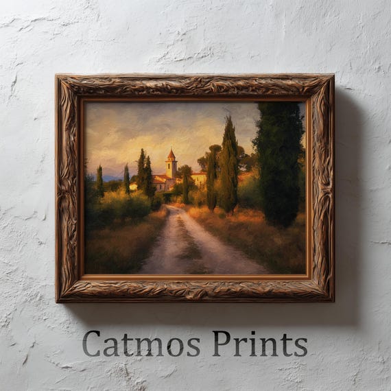 French Village Path Art Print – Golden Road to Provence (Digital Download) by CatmosPrints