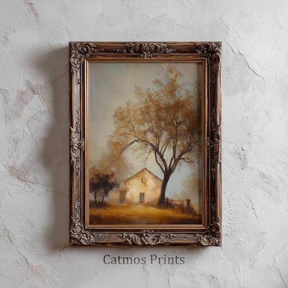 French Country Cottage Art Print – Morning Beneath the Old Oak (Digital Download) by CatmosPrints