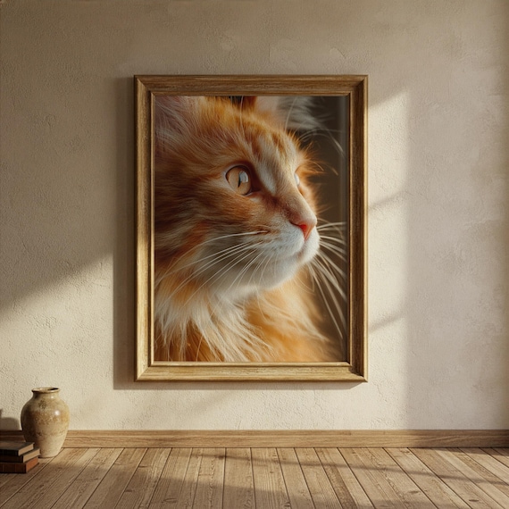 Golden Hour Cat Portrait – Warm Sunset Cat Art Print, Soft Wall Decor (Digital Download) by CatmosPrints