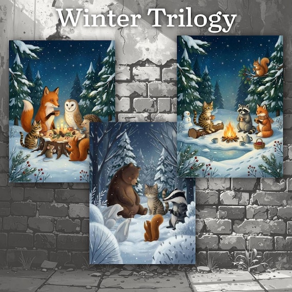 Forest Gathering – Winter Trilogy | Cozy Woodland Animal Art Bundle by CatmosPrints