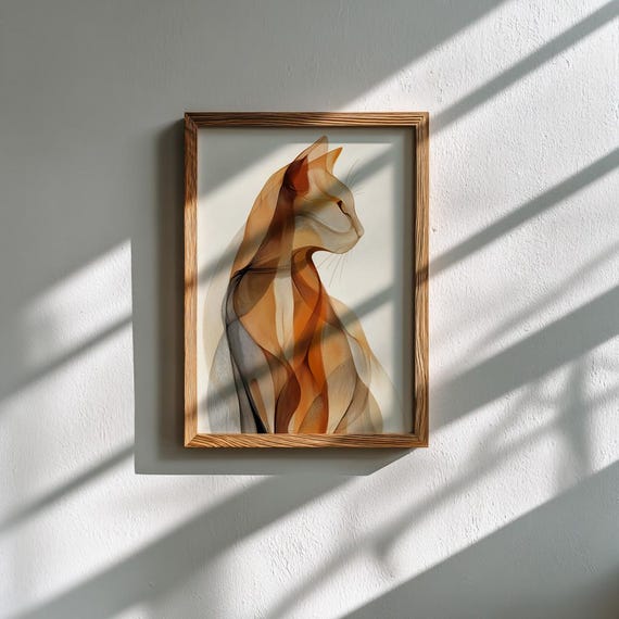 Spirit Cat Print: Boho Minimalist Line Art, Golden Beige Portrait (Digital Download) by CatmosPrints