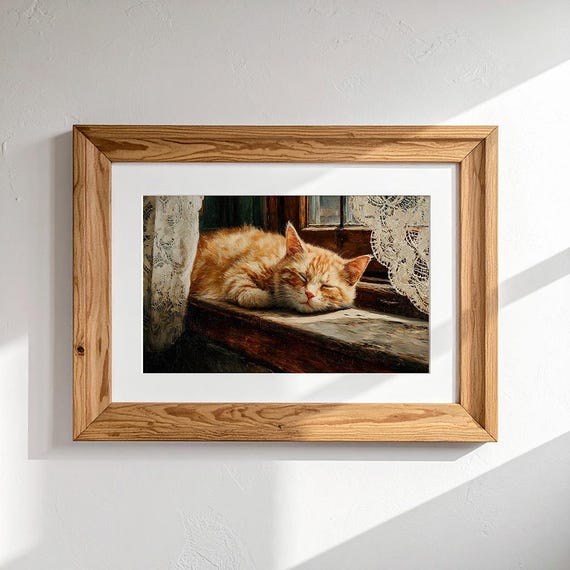 Autumn Cat Painting Print Set: Vintage Orange Tabby, Window Light (Digital Download) by CatmosPrints